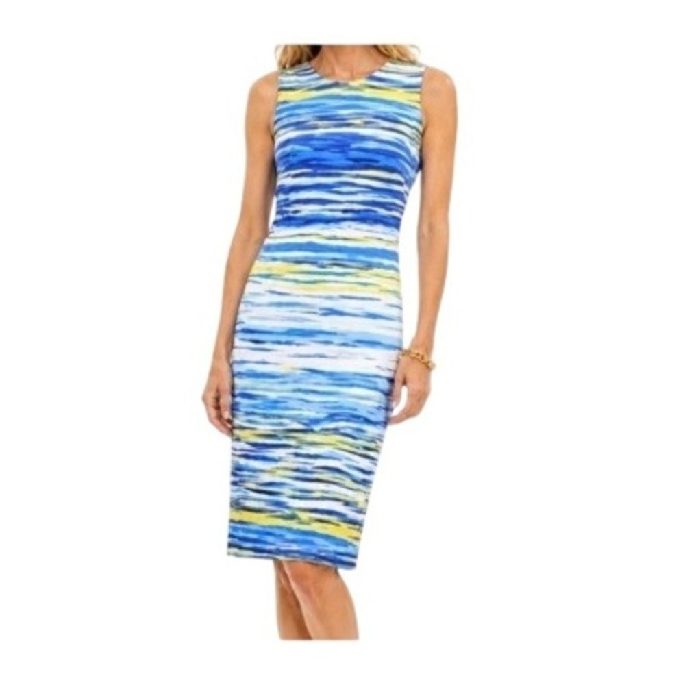 J. McLaughlin Womens S‎ Sophia Blue White Yellow Catalina Cloth Sleeveless Dress